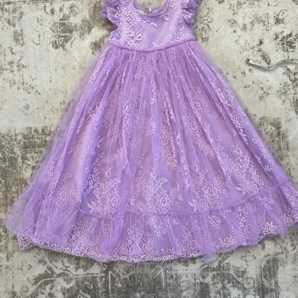 Trish Scully Clara Dress Lavender Purple Short Sleeve Lace and Tulle Skirt Sz 5 - Picture 4 of 15
